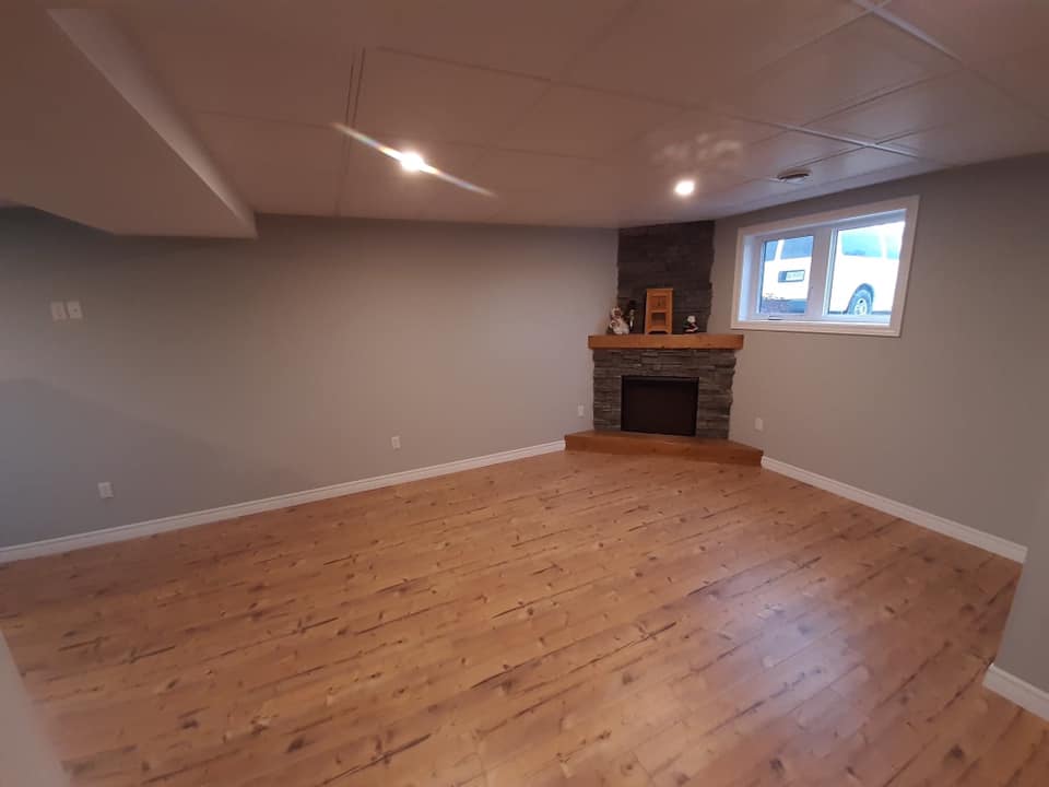 Simple Basement Finishing Reovation with Fireplace in Leamington, Essex County, Ontario